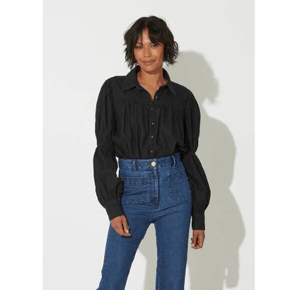 NEW Cleobella Button Down Cotton Blakely Blouse Charcoal Black Size: Medium - Picture 2 of 9